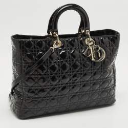 Pre Owned Dior Black Cannage Patent Leather XL Soft Lady Dior Tote