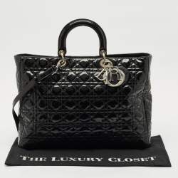 Pre Owned Dior Black Cannage Patent Leather XL Soft Lady Dior Tote