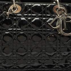 Pre Owned Dior Black Cannage Patent Leather XL Soft Lady Dior Tote