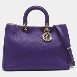 Pre Owned Dior Purple Leather Large Diorissimo Shopper Tote