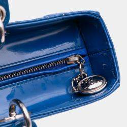 Pre Owned Dior Blue Large Patent Cannage Lady Dior