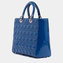 Pre Owned Dior Blue Large Patent Cannage Lady Dior