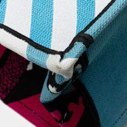 Pre Owned Dior Blue Medium Embroidered Canvas Zebra D Jungle Pop Book Tote