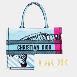 Pre Owned Dior Blue Medium Embroidered Canvas Zebra D Jungle Pop Book Tote