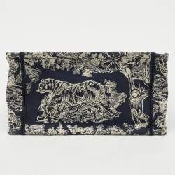 Pre Owned Dior Navy Blue/White Embroidered Canvas Small Toile de Jouy Book Tote