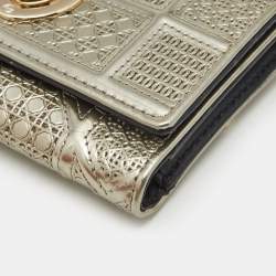 Pre Owned Dior Gold Micro Cannage Patent Leather Diorama Trifold Wallet