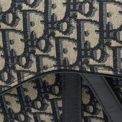 Pre Owned Dior Navy Blue Oblique Canvas and Leather Saddle Bag
