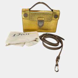Pre Owned Dior Diorever Gold Leather Clutch Bag