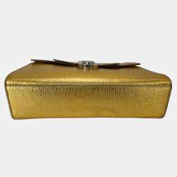 Pre Owned Dior Diorever Gold Leather Clutch Bag