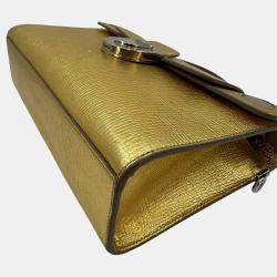 Pre Owned Dior Diorever Gold Leather Clutch Bag