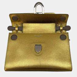 Pre Owned Dior Diorever Gold Leather Clutch Bag