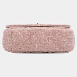 Pre Owned Dior Pink Small Tweed Macrocannage Caro Bag