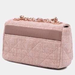 Pre Owned Dior Pink Small Tweed Macrocannage Caro Bag