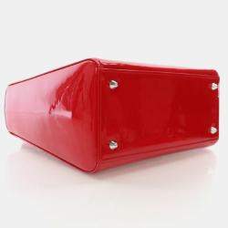 Pre Owned Dior Lady Dior Medium Red Smooth Patent Leather Handbag