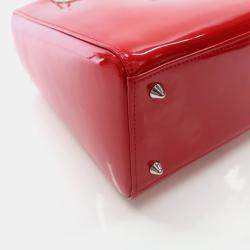 Pre Owned Dior Lady Dior Medium Red Smooth Patent Leather Handbag