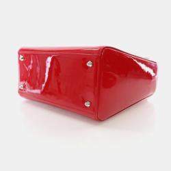 Pre Owned Dior Lady Dior Medium Red Smooth Patent Leather Handbag