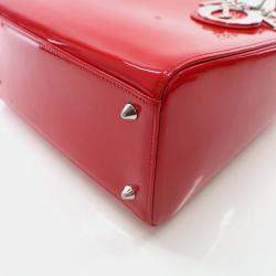 Pre Owned Dior Lady Dior Medium Red Smooth Patent Leather Handbag