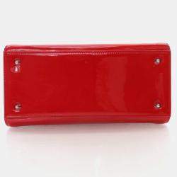 Pre Owned Dior Lady Dior Medium Red Smooth Patent Leather Handbag
