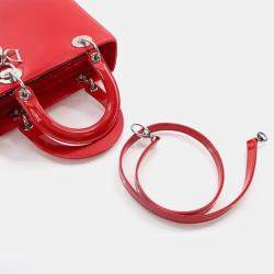Pre Owned Dior Lady Dior Medium Red Smooth Patent Leather Handbag