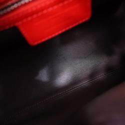 Pre Owned Dior Lady Dior Medium Red Smooth Patent Leather Handbag