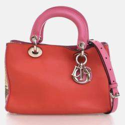 Pre Owned Dior Diorissimo Small Pink Red Calfskin Python Tote Bag