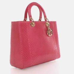 Pre Owned Dior Lady Dior Large Pink Python Shoulder Bag