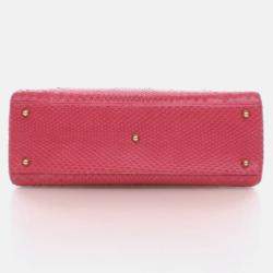 Pre Owned Dior Lady Dior Large Pink Python Shoulder Bag