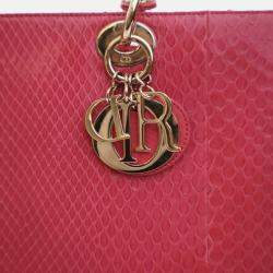 Pre Owned Dior Lady Dior Large Pink Python Shoulder Bag