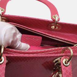 Pre Owned Dior Lady Dior Large Pink Python Shoulder Bag