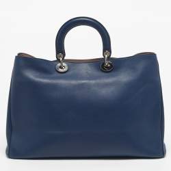 Pre Owned Dior Navy Blue Leather Extra Large Diorissimo Shopper Tote