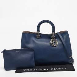 Pre Owned Dior Navy Blue Leather Extra Large Diorissimo Shopper Tote
