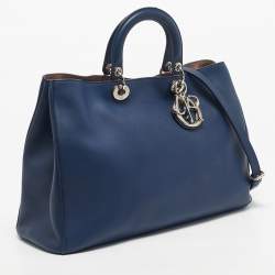 Pre Owned Dior Navy Blue Leather Extra Large Diorissimo Shopper Tote