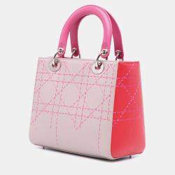 Pre Owned Dior Medium Tricolor Lambskin Macrocannage Stitched Lady Dior