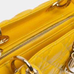 Pre Owned Dior Yellow Medium Lambskin Cannage Lady Dior