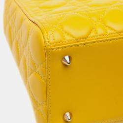 Pre Owned Dior Yellow Medium Lambskin Cannage Lady Dior