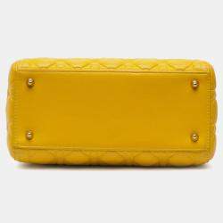 Pre Owned Dior Yellow Medium Lambskin Cannage Lady Dior