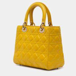 Pre Owned Dior Yellow Medium Lambskin Cannage Lady Dior