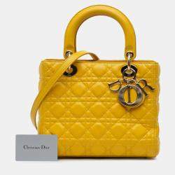 Pre Owned Dior Yellow Medium Lambskin Cannage Lady Dior