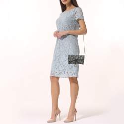 Pre Owned Dior Navy Blue Oblique Canvas and Leather Saddle Wallet on Chain