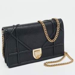 Pre Owned Dior Black Cannage Leather Diorama Wallet on Chain