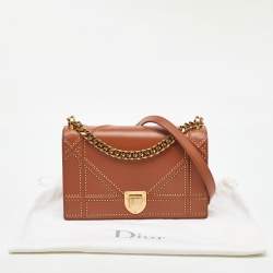 Pre Owned Dior Brown Leather Medium Diorama Studded Flap Shoulder Bag
