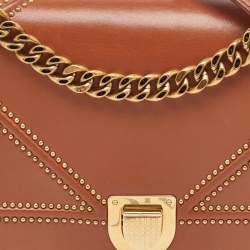 Pre Owned Dior Brown Leather Medium Diorama Studded Flap Shoulder Bag