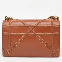 Pre Owned Dior Brown Leather Medium Diorama Studded Flap Shoulder Bag