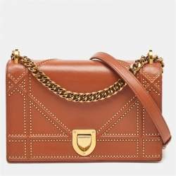 Pre Owned Dior Brown Leather Medium Diorama Studded Flap Shoulder Bag