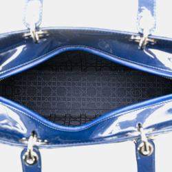 Pre Owned Dior Blue Large Patent Cannage Lady Dior