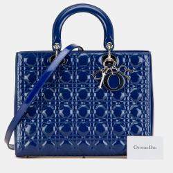 Pre Owned Dior Blue Large Patent Cannage Lady Dior