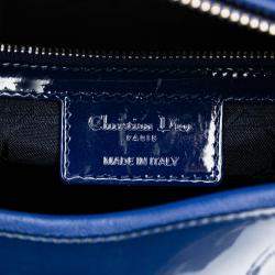Pre Owned Dior Blue Large Patent Cannage Lady Dior