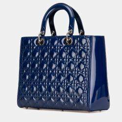 Pre Owned Dior Blue Large Patent Cannage Lady Dior