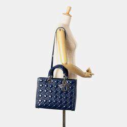 Pre Owned Dior Blue Large Patent Cannage Lady Dior