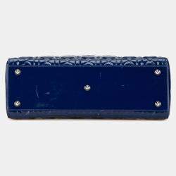 Pre Owned Dior Blue Large Patent Cannage Lady Dior
